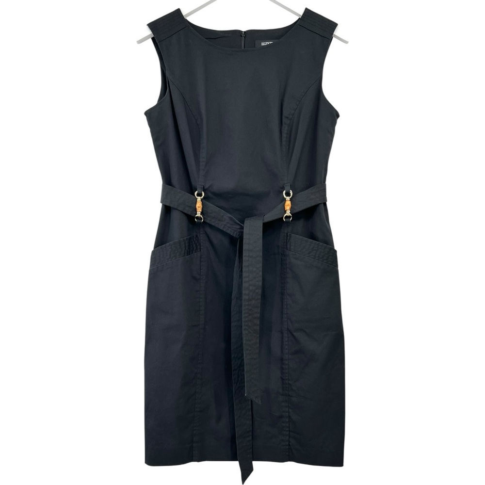 ELLEN TRACY Black Embellished Belt Loop Belted Cotton Sheath Mini Dress sz 6
